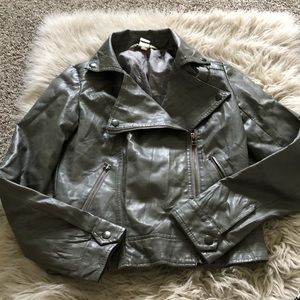 Grey Faux Leather Moro Jacket S